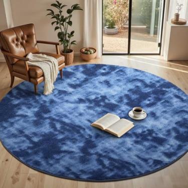 Imagem de Lascpt Tapete redondo para quarto 10 x 10 cm, tapete circular em azul marinho tingido para sala de estar, tapete circular de espuma viscoelástica super macio, tapete interno para decoração de casa