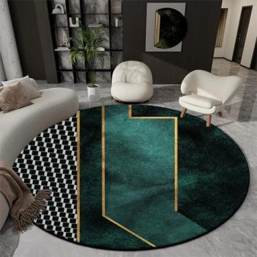 Imagem de Tapetes redondos geométricos para sala de estar, decoração de luxo, tapetes grandes e felpudos para quarto, escritório, cadeira, tapete de chão macio (100 x 100 cm/Flanela - 9)