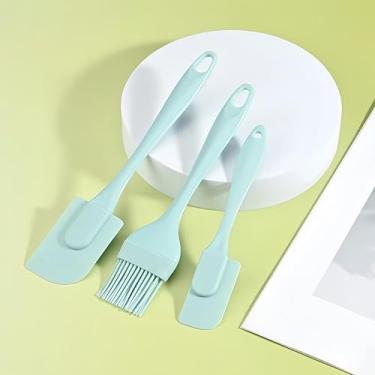 Imagem de Conjunto de 3 peças de silicone – espátula resistente ao calor, raspador de bolo e kit de pincel de pastelaria para cozinhar, azul