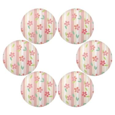 Imagem de Wassud Jogo americano conjunto de 6 tapetes de mesa redondos com listras de flores para cozinha e jantar tapetes laváveis resistentes ao calor decoração de mesa 39 cm