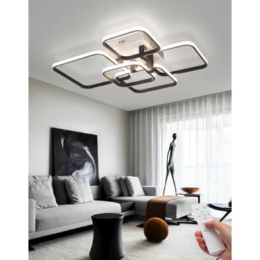Imagem de Luminária de teto LED moderna e regulável com controle remoto, estrutura quadrada, ideal para sala de estar, quarto, cozinha, escritório e restaurante (5 lâmpadas).