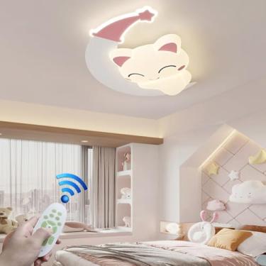 Imagem de Luminária de teto LED moderna e criativa em formato de lua de desenho animado, com controle remoto, corpo de metal e lustre, ideal para quarto, restaurante, ilha de cozinha e sala de estar.