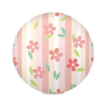 Imagem de Wassud Jogo americano de mesa redondo com listras de flores para cozinha e jantar tapetes laváveis resistentes ao calor decoração de mesa 39 cm