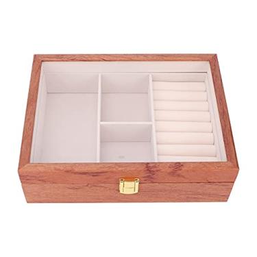 Imagem de Ymiko Organizador de Joias, Caixa de Joias de Pêra de Cártamo 3 + 1 Com Divisória Central Removível e Tampa de Vidro Transparente, para Colares, Pulseiras, Armazenamento e Exibição