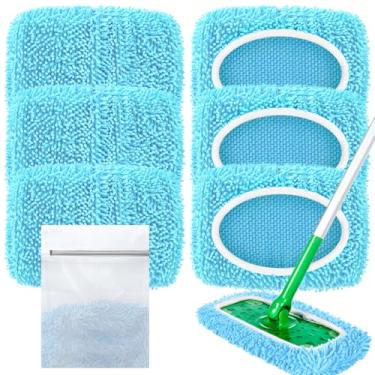 Imagem de Almofadas de esfregão reutilizáveis compatíveis com esfregão Swiffer, refil de almofadas úmidas laváveis e panos de limpeza a seco de chenille, almofadas de esfregão de microfibra para uso em todos os