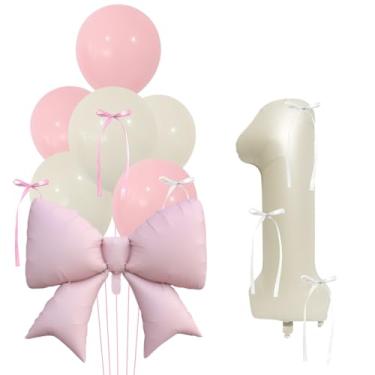 Imagem de Balão grande com número de laço rosa para aniversário com fita de seda para meninas decorações de festa DIY - ROSA-1