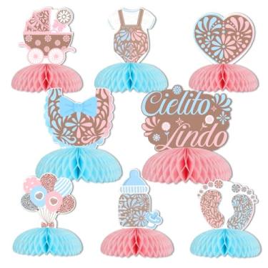 Imagem de krea4joy Cielito Lindo Gênero Revelar Decoração, 8 peças Cielito Lindo Talavera Papel Picado Mesa Centro de Mesa Favo de Mel Impressão Dupla Face para ele ou Ela Decoração de Chá de Bebê Mexicano