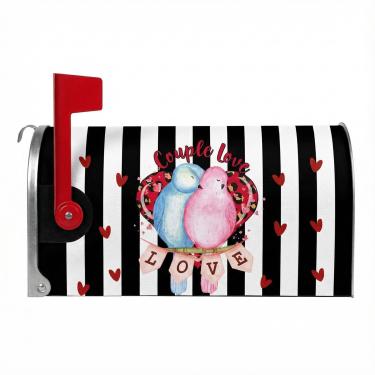 Imagem de Capas de caixa de correio para o dia dos namorados, tamanho padrão magnético, 53 x 45 cm, casal, pássaros, listras pretas e brancas, capa de caixa de correio à prova d'água para decoração de jardim ao