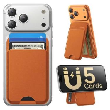 Imagem de Fanseesy Carteira MagSafe com suporte, 5 porta-cartões, carteira magnética de couro fina para iPhone 17/16/15/14/13/12 Pro Max Plus Air Series, 3 compartimentos para cartão e 1 compartimento para