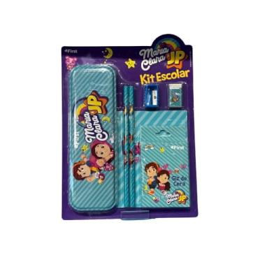 Imagem de Kit Escolar Infantil Maria Clara e JP Completo com Estojo, Lápis, Borracha, Apontador e Giz de Cera 7 Peças