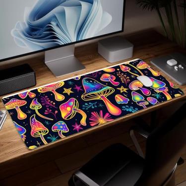 Imagem de Tapete de mesa de cogumelo de couro, mouse pad de arte colorida, grande teclado de computador, mousepad para jogos, protetor e capa à prova d'água, capa decorativa de couro PU para laptop, decoração