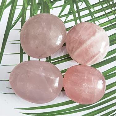Imagem de 4 peças pedra de palmeira de cristal rosa natural quartzo rosa pedra em forma de ansiedade estresse adequado para casa