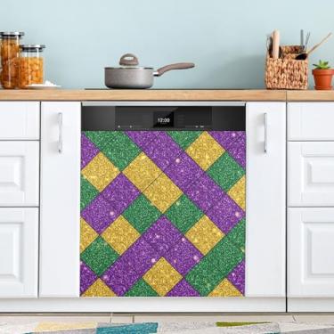 Imagem de ATTX Mardi Gras Diamond Grid capa magnética para lava-louças | Adesivo decorativo de eletrodomésticos de 58 x 66 cm para armários domésticos e eletrodomésticos (334)
