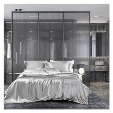 Imagem de Conjunto de capa de edredom macio de algodão 600TC branco com cinza/azul bordado hotel fronha casal queen king conjunto de cama 4 peças, conjuntos de capa de edredom (cama B queen size 1,8 m, 4 peças)