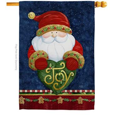 Imagem de Breeze Decor Bandeira de casa de coração Santa Holding Joy Inverno Natal Casamento Presente de Natal Rena Temporada Inverno Neve Decoração Banner Pequeno Jardim Quintal Presente Dupla Face, Feito nos EUA