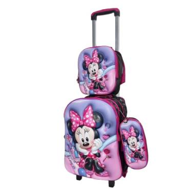 Imagem de Kit Mochila Infantil Escolar Menina com Rodinha + Lanchiera Térmica + Estojo (Black)