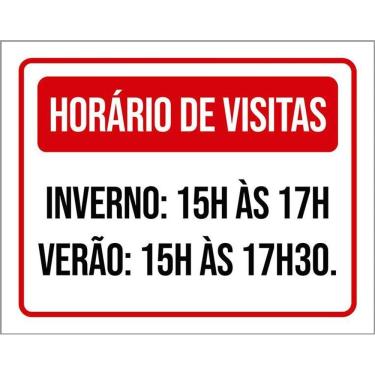 Imagem de Placa Sinalização - Horário Visitas Inverno Verão 36X46