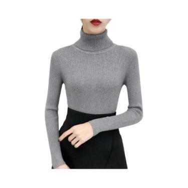 Imagem de Suéter Feminino De Inverno De Tricô Gola Alta Manga Longa Ajustado Cas