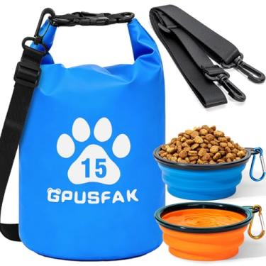 Imagem de GPUSFAK Bolsa de armazenamento de ração para animais de estimação com zíper com tigela de viagem (96 xícaras) - Bolsa de viagem de comida de cachorro à prova d'água Recipiente de ração para