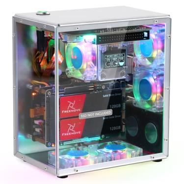 Imagem de FREENOVE Kit de capa Raspberry Pi 5 Pro, compartimentos duplos M.2 NVMe SSD, 5 ventiladores PWM ARGB sincronização de luz, cooler de torre de CPU, tela OLED de 0,96 polegadas, alto-falantes estéreo