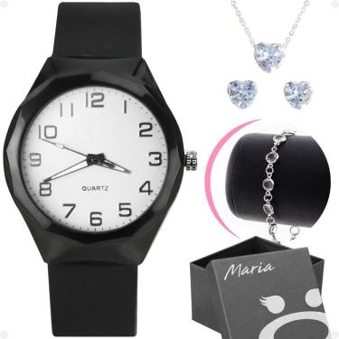 Imagem de Relogio Feminino Aço Prova Dagua + Colar Brinco + Caixa