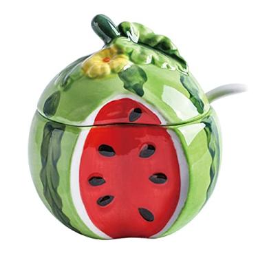 Imagem de Jarra de Tempero Cerâmica com Tampa e Conjunto Colher Forma Fruta Desenho Animado Fofo Adesivo Autoadesivo Feita Inclui Caixa Condimentos Adequada par