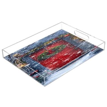 Imagem de STAYTOP Guirlanda de Natal com porta vermelha festiva bandeja de acrílico para servir 15,7 x 11,20 cm, bandejas decorativas à prova de derramamento, organizador de bancada para café da manhã, chá