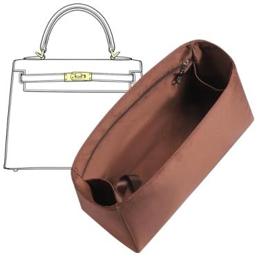 Imagem de OAikor Bolsa organizadora de tecido de cetim macio para Kelly 25 – Organizador de bolsa ultraleve com 6 bolsos e chaveiro – Ajuste personalizado para mulheres de luxo Kelly 25 bolsas inseridas (KL25