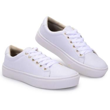 Imagem de Tênis Feminino Casual Conforto com Cadarço Solado Branco - Bono Rock, 