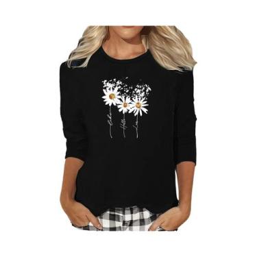 Imagem de Camiseta Feminina Fina De Algodão De Manga Comprida Branca - NONE, BR-