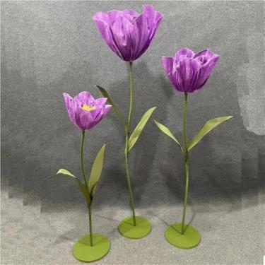 Imagem de Tulipas artificiais gigantes - Conjunto de 3 decorações de flores grandes com hastes longas para decoração de casa, decoração de casamento e vitrines