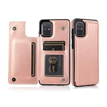 Imagem de Diaxbest Capa para Galaxy A55 5G com suporte para cartão, [compartimento para cartão] [suporte] [Interior TPU à prova de choque] Fecho magnético duplo, capa carteira flip de couro (ouro rosa, Galaxy