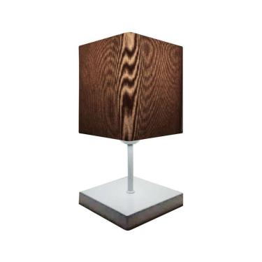 Imagem de Abajur Luminária Mesa Quarto Sala Moderno Vivare Md-2008br Cúpula Em Tecido - Bivolt Branco-café 127/220v