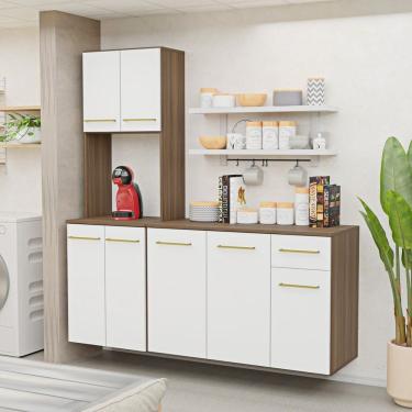 Imagem de Balcão Auxiliar Torre Quente Suspensa 15cm Cozinha Completa Compacta Aura Nogal/Branco