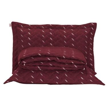 Imagem de Cobre Leito Casal Padrão Heitor Bordado Hipercal 400 Fios 3 Peças - Vermelho Marsala