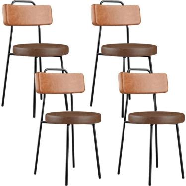 Imagem de Kit 04 Cadeiras Decorativas Estofada Para Sala Jantar Barcelona L02 Couríssimo Camel Marrom - Lyam