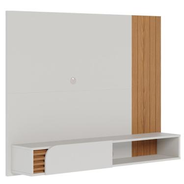 Imagem de Painel Para Tv 60 Pol Bancada Suspensa 160cm Mayer C04 Off White Matte Freijó - Lyam Decor