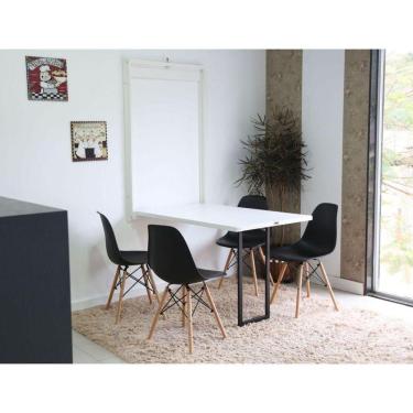 Imagem de Kit Mesa Retrátil Branca + 4 Cadeiras Pretas Charles Eames