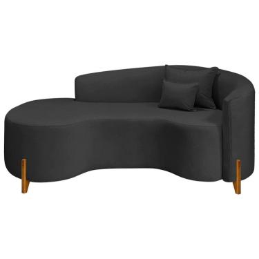 Imagem de Divã Recamier Curvo Sala De Estar Recepção Inglaterra 200cm Pés Madeira Lado Esquerdo Linho Preto