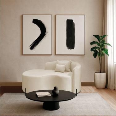 Imagem de Divã Recamier Curvo Sala De Estar Recepção Inglaterra 150cm Pés Metal Preto Esquerdo Bouclé Cor Bege