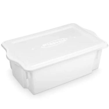 Imagem de Caixa Plástica Organizadora de Alimentos 24,5L Branca Com Tampa Para C