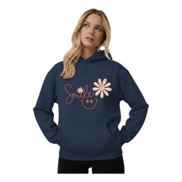 Imagem de Blusa De Frio Feminina Moletom Canguru Smile Flor Casual - MB Sport, A