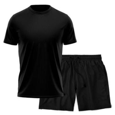Imagem de Kit Short Praia Academia Passeio Treino Preto + Camiseta Manga Curta Masculina-Masculino