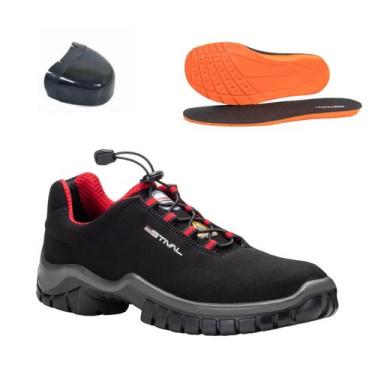 Imagem de Sapato de Segurança em Microfibra Preto e Vermelho Bico Composite Esti