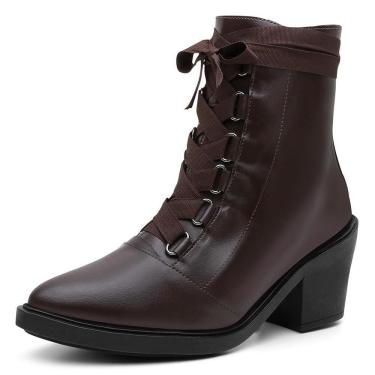 Imagem de Bota Feminina Cano Baixo Bico Fino Cadarços Dia a Dia Casual