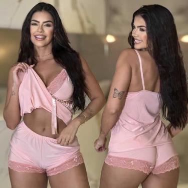 Imagem de Pijama De Dormir Sexy Shorts Doll Linha Luxo Sensual Rendado - Mavie, 