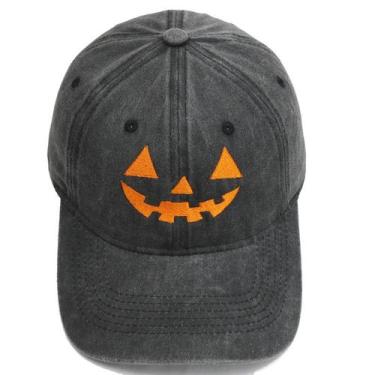 Imagem de Boné de beisebol, chapéu de algodão lavado, rosto de abóbora bordado -