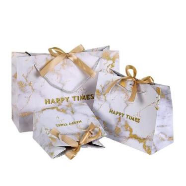 Imagem de Conjunto de sacolas de festa: papel padrão de mármore com alças, 3 tam