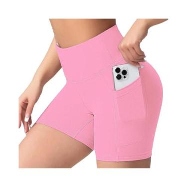Imagem de Shorts De Yoga De Cintura Alta Para Mulheres Com Bolsos, Efeito Levant