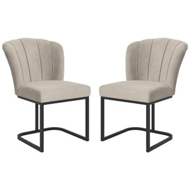 Imagem de Kit 2 Cadeiras Poltrona Flor Pés Metal Preto Mesa Quarto Cozinha Bege
